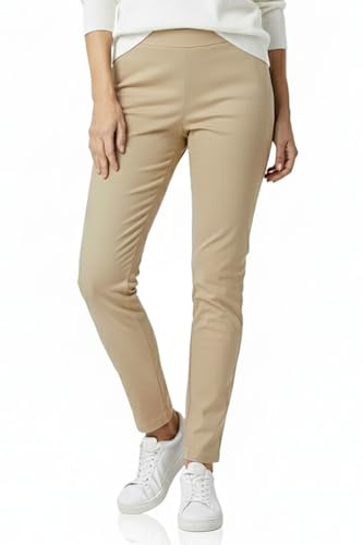 Kendindza Pantalon chino pour femme - Coupe ajustée - Stretch avec dos flexible - Pantalon en tissu pour femme - Élégant - Long pantalon extensible - Matière souple, beige, S