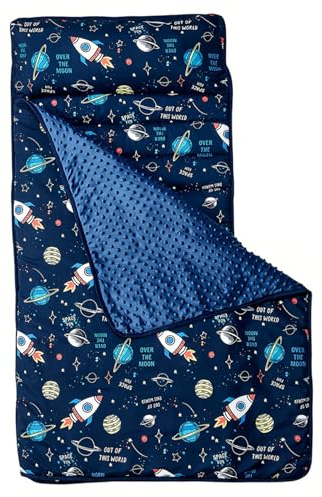 Sac de Couchage pour Enfant en Bas âge pour garderie, Tapis de Sieste avec Oreiller, Tapis Couchage Portable Anti-Coups Pied 42 x 21 Pouces avec Poche Nominative, Joli Confort pour la Maison