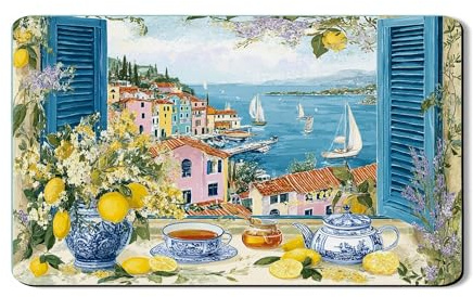 Tapetes de secado de platos de limón para encimera de cocina, tapete de goma absorbente floral vibrante, escurridor de platos, almohadilla de secado de estilo costero de verano para protector de barra