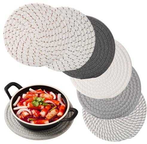 6 Pcs Salvamanteles Redondos Trenzados Resistentes al Calor, 18cm Salvamanteles Individuales Redondos Trenzados, Posavasos de Algodón para Ollas, Sartenes y Platos