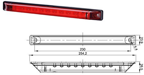 Troisième feu de stop rouge LED - 12-24 V - Pour voiture, caravane, camion, SUV, pick-up - Marqué CE - 1 Pièce