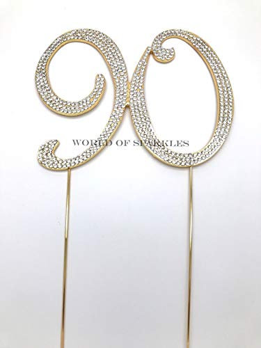 World of Sparkles 12cm Curly Cake Toppers with Clear Diamante Rhinestones Diamonds with Gold Base for Anniversary, Birthday Kids Children Adults Party Shows Functions