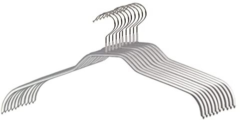 MAWA Kleiderbügel, Set mit 10 platzsparenden und rutschfesten Bügeln, ideal für Hemden und Blusen, mit 360°drehbarem Haken, Antirutschbeschichtung, 41 cm, Silber