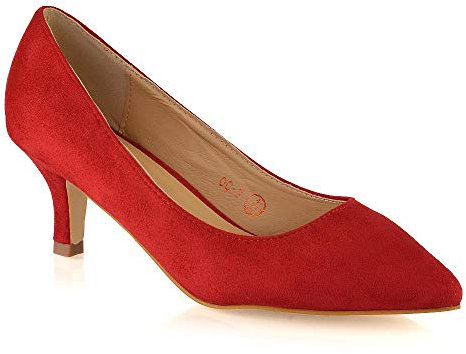 Womens Low Kitten Heel Pumps Ladies Pointed Toe Courts Work Office Evening Shoes Size 3-8