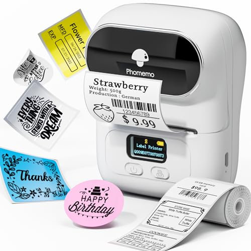Phomemo M110 Impresora de Etiquetas portátil-Impresora térmica de Etiquetas,Impresora de Pegatinas,Adecuado para código de Barras, Oficina, envío, Cable, Tienda, Ropa,con Etiqueta de 40×30 mm,Blanco