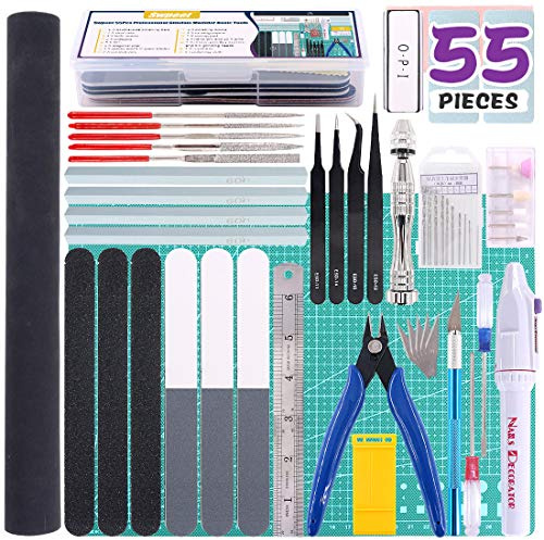 Swpeet 55Pcs Gundam Modeler Outils de Base avec Conteneur en Plastique de Service, Kit d'outils de Professionnel Parfait pour la Construction de Kits de Hobby Model Assemble Building (Kit Gundam - 11)