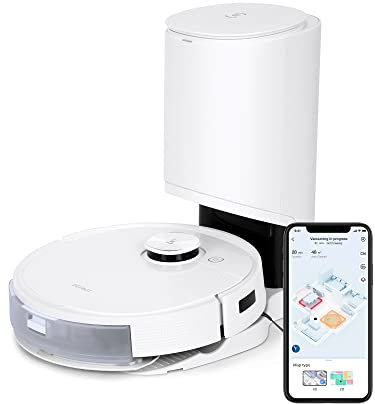 ECOVACS DEEBOT T9+ Saugroboter mit Absaugstation, 3000Pa, Echtzeit-Objekterkennung, KI, Staubsaugerroboter mit Wischfunktion und Saugroboter für Tierhaare, Hartböden, App, Alexa, 175 min Akku, weiß