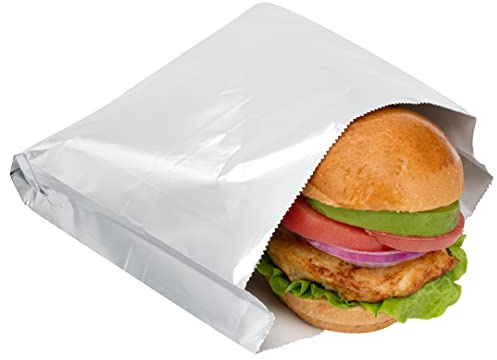 Restaurantware-Bag Tek 7.9 x 1.7 x 7.9 Inch Foil Lined Bags, 100 Greaseproof Foil Food Wrappers - Freezable, Non-Vented, Silver Paper Hot Sandwich Bags, Keeps Food Warm, For Hot And Cold Foods