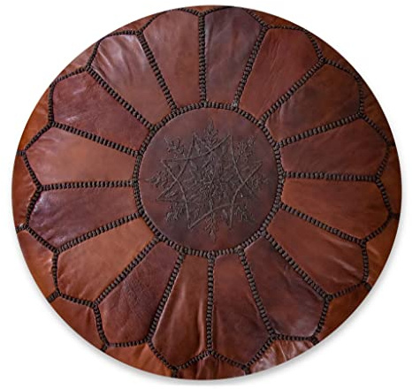 Poufs&Pillows Marokkanischer Echtleder Pouf - Handgefertigt - Gefüllt Geliefert - Ottoman, Sitzsack, Fußhocker, Puff (Zimtbraun)