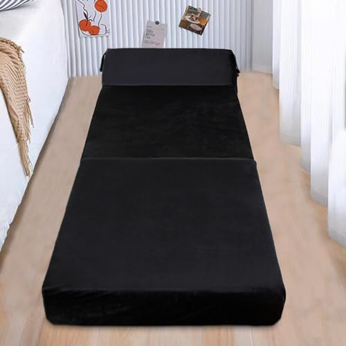 Panana Lightweight and Comfy Lazy Z Bed Deluxe Futon Fold Out Sofa For Adults Kids Children Double Folding Mattress Sleepover Chair Living Room Bedroom Toddler Furniture (Black, Single)