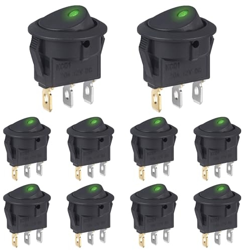 VEXUNGA Strömbrytare 12 V 20 A LED-ljusindikator grön rund växelströmbrytare 12 volt på/av 2 positioner på/av 3 stift knapp för bil (10 st)