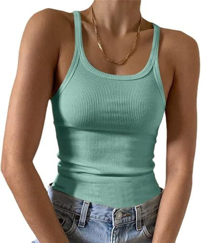 Imily Bela Tops para mujer Camiseta de tirantes sexy tops básicos bonito corte espaguetis Top Slim Fit Algodón