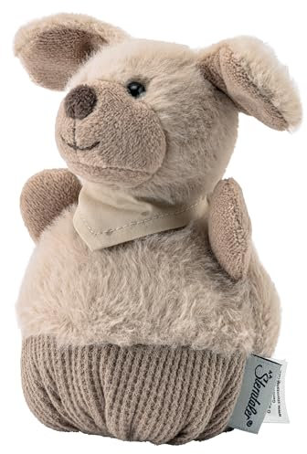 Sterntaler Knuddelsäckchen Hund Lucky - Kuscheltier Hund für Baby und Kinder aus weichem Flausch und Pikee - Spielzeug mit Rassel zum Entdecken, Kuscheln & Spielen, graubeige