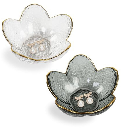 Dmnnlp 2Pcs Small Glass Trinket Dish, Jewellery Dish Trinket Tray, Jewelry Plate for Rings Earrings Necklace and other Small Accessorie, Gift for Wife Mom Daughter-Clear Grey