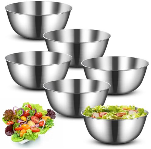 Umllpet Rührschüssel, Edelstahl Schüsseln 6er Set, Metall Schüsselset Salatschüssel Snackschale Dipschale, Müslischalen, Suppenschalen, Frühstücksschalen Schüsseln Set für Nudeln Salat Obst Reis