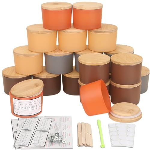 MILIVIXAY Confezione da 20 barattoli per candela autunnali, con coperchio e kit per la creazione, barattoli vuoti a bocca larga