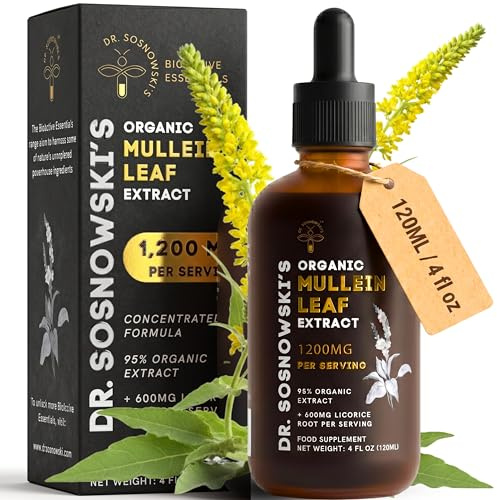 Mullein Drops for Lungs | 4 fl oz Organic Mullein Leaf Extract Liquid | 72,000mg Bottle with Liquorice Root | Flavonoid Support, Saponin Balance | 2 Months Supply 120ml