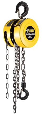 YELLOW JACKET Hand Chain Hoist 1 Ton 2200 Lbs Capacity Chain Block, 10 Feet with 2 Heavy Duty Hooks for Warehouse Automotive Machinery, Manual Chain for Lifting Good, Yellow