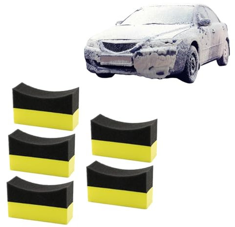 Spugna per la pulizia degli pneumatici 'auto, 5 pezzi, spugna per applicazione pneumatici auto, spugna curva per pulizia pneumatici auto, schiuma per auto, camion, ceretta, lucidatura, pulizia