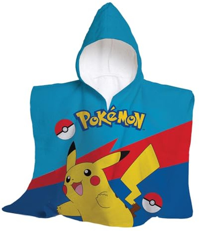 hermet, Pokémon, Serviette de Plage avec Capuche, Poncho de mer Maxi pour Enfant, 60 x 60 cm, Serviette de Plage ou Piscine, 100% Coton Doux