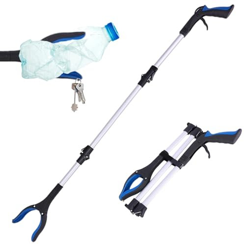 109cm Pince Ramasse Objet avec Crochet Magnétique, Pince Préhension Aluminium Pliable, Outils Ramassage Sans Baisser, Collecteur Dechets Rotative 360° pour Personnes Mobilité Réduite, Âgées,Handicapés