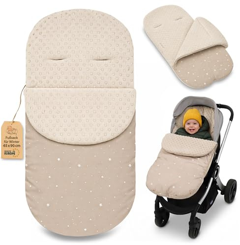 Saco para Carrito y Buggy de Invierno 90x45 cm - Saco de Invierno Forro Cálido Manta Envolvente Accesorio Bebé cálido Minky certificado Oeko-Tex Beige con estrellas blancas