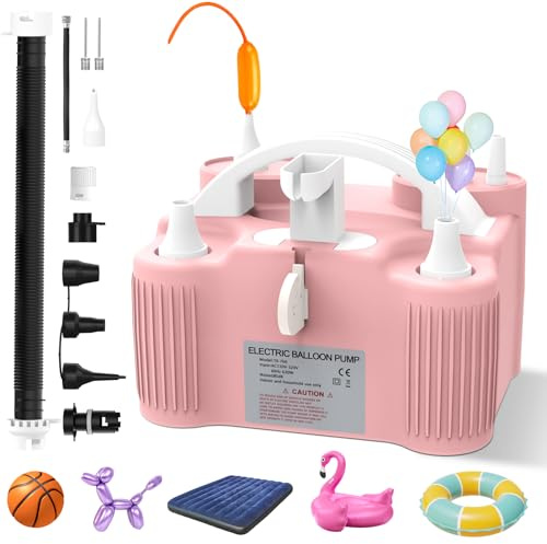 PlusFive 4-in-1 Electric Balloon Pump for All Balloons, Multi-Functional Air Pump with Dual Motor, Electric Pump for Quick Inflate & Deflate Latex/Foil/260q/Long Balloons& Balls& SwimmingPool & Airbed
