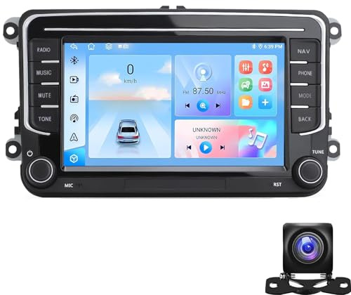 2 DIN-bilradio med 7-tums pekskärm för VW Golf, Passat, Seat och Touran, GPS, Wi-FI, CarPlay, Android Auto, Mirror Link, FM RDS, fysiska och SWC-knappar