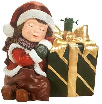 EMPOTEC Base Supporto Albero di Natale Bambina con Pacco Regalo Decorazione Natalizia Adatto per Alberi da 120 a 180cm e Fino a 4Kg. in Magnesio e Metallo Dimensioni 32x31x37cm