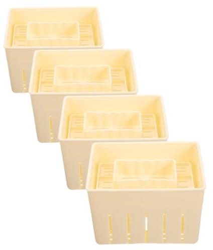 Generico Pressa per Formaggio e Tofu Fatta in Casa 4 Pezzi, Stampo Pressa in Plastica Robusta 140x105x95 Mm, Utensile per Preparare Tofu e Formaggio Fresco in Cucina
