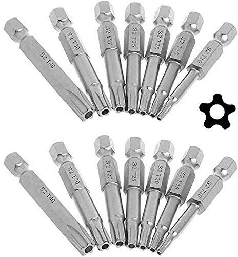 Bestgle 2 Set 7pcs Hex Tige Torx Étoile 5 Points de Tournevis à Embouts T10-T40 Sécurité Magnétique Inviolable Torx Tête Tournevis Bits 50mm