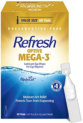 Refresh Optive MEGA-3 Lubricant Eye Drops Preservative-Free Artificial Tears, 0.01 fl oz (0.4 mL), 60 Single-Use Containers