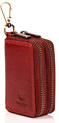 Matador® Portachiavi in vera pelle di alta qualità Portachiavi per auto con doppia cerniera YKK in metallo e moschettone