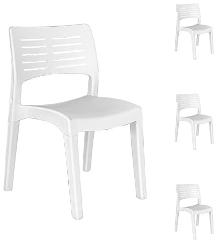 Mojawo 4er Set Gartensessel Stapelstuhl Gartenstuhl Bistrostuhl stapelbar Balkonmöbel Gartenmöbel Kunststoff Weiß