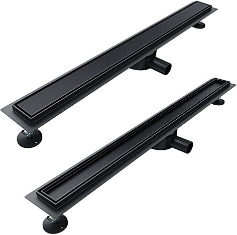 SONNI Canalina per doccia, 80 cm, set completo di scarico nero, girevole a 360°, extra piatta con antiodore e filtro per capelli, 2 in 1, in acciaio inox, piastrellabile