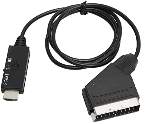 Cable Convertidor SCART a HDMI, Adaptador SCART a HDMI1.3 Soporte 1080P/720P, Adaptador SCART Convertidor de Audio y Video con Cable de Alimentación Micro USB, para TV,VHS VCR, DVD