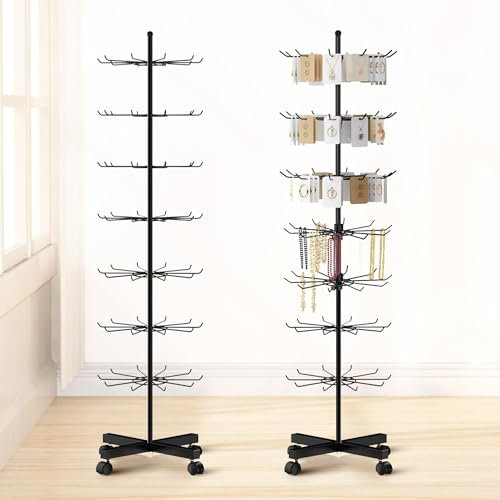 Fubiaofei Jewelry Display Stand, 7 Tier Jewelry Rack Display Holder, Movable Necklace Organiser, Rotating Rack for Store Shelves, Adjustable Metal Tree Stand for keychain/Socking/Hat.