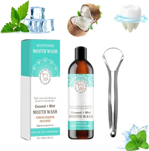 Coconut Mint Mouthwash,Mint Oil Pulling Mouthwash with Tongue Scraper,Coconut Oil Pulling for Teeth,Natural Essential Oils with Peppermint,Fresh Breath (1 Pcs)