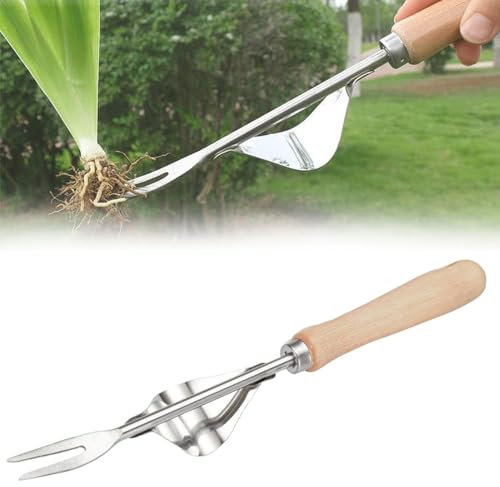 TBLMPNE Unkrautstecher Edelstahl, 2024 Wurzeljäter mit Holzgriff, Manuelles Unkrautjätgerät aus Edelstahl mit Holzgriff, Manueller Weeder Löwenzahnzieher Rasenmäher für den Garten Rasen Hof (1 Stück)