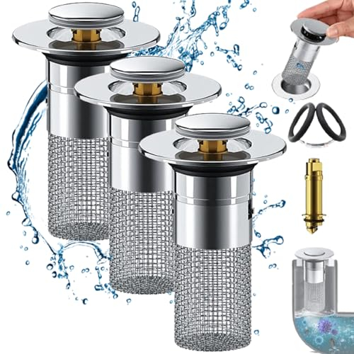 risoluce filtro di scarico,Stainless Steel Basin Drain Filter, stainless Steel Pop-up Bounce Core Basin Drain Filter,stainless Steel Basin Drain Filter,Sink Stopper,Bathroom Pop-up Sink Strainerr-3Pcs