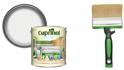 Cuprinol 5159077 Garden Shades - White Daisy (2.5L) & Fit for The Job 4 inch Large Capacity Shed and Fence Block Brush for Rapid Painting of Sheds & Fence