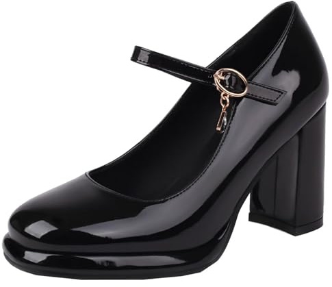 HSyc JRX Mary Jane Escarpins à talons hauts pour femme, Noir , 41.5 EU