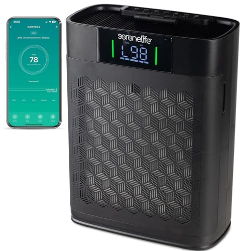 SereneLife Luftreiniger, Air Purifier, Luftfilter, HEPA Filter für Zuhause gegen Schimmel, Staub, Haustier Schuppen Gerüche, Luftreiniger Allergiker für Räume bis 100 m², APP-Steuerung, 20db, Schwarz