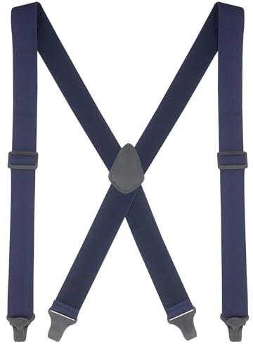 Ausukler Bretelle da uomo extra forti con clip in plastica, larghezza 3,4 cm, cinghie elastiche per pantaloni, nascoste sotto la camicia o all'esterno, Blu mare, Taglia unica