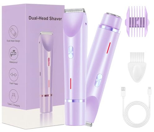 Rasoio da donna, 2 in 1, per donne, uso umido e secco, per donne IPX7, serdicht con ricarica USB per gambe, braccia, ascelle e zona bikini (viola)