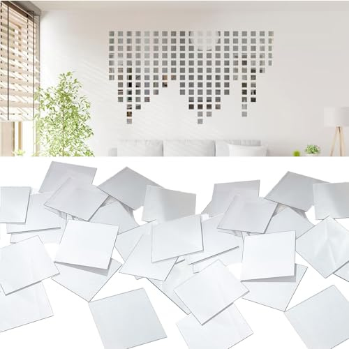 40 piastrelle a specchio in acrilico, piccoli specchi adesivi, 7,5 x 7,5 cm, piastrelle a mosaico, autoadesive, per bagno, parete