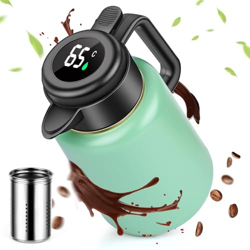 LustLocke Botella Térmica 1,8 Litros con Indicador de Temperatura, Termo con Filtro de Té 100% Hermético y Antigoteo, Jarra Térmica para Leche, Té y Café