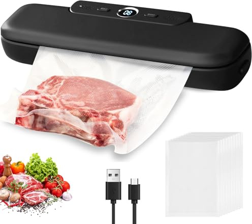 Vakuumiergerät 60 KPA, Vakuumierer, Vacuum Machine Folienschweißgerät, Mini Vakuumierer, One-Touch-Vakuumversiegelung, Kompakte Vakuumiermaschine Mit 10 Vakuumbeuteln Für Trockene Feuchte