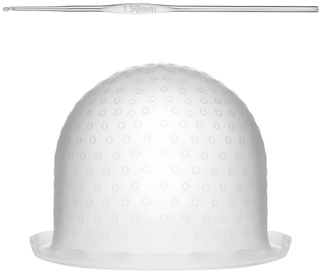 LIQWEI Punched Silicone Highlight Hair Cap with Needle, Professional Reusable Highlighting Poked Hole Caps with Hooks for Color Hair Salon Hairdressing Dyeing Staining Tools for Women Men
