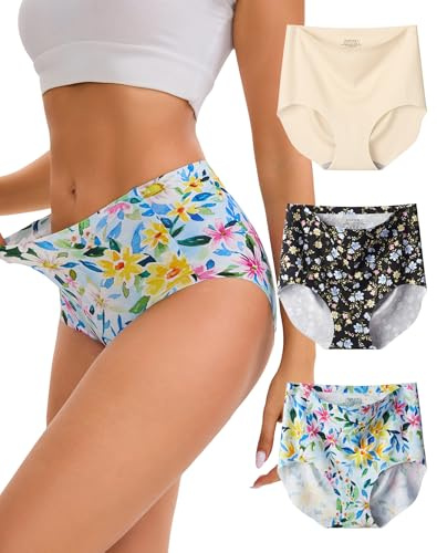 INNERSY Bragas sin Costuras Mujer Altas Braguita Invisible Ligero Pack de 3 | Culotte Cintura Alta Elástico, Ropa Interior Cobertura Total, Slip Secado Rápido y Fácil Cuidado, Entrepierna 100% Algodón